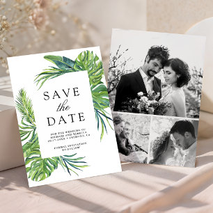 Tropische Monstera-Palm-Foto-Collage-Hochzeit Save The Date