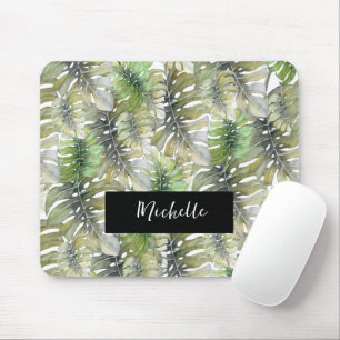 Tropische Monstera Palm Pastell Monogramm Mousepad