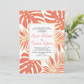 Tropische Monstera-Palmen Blätter Hochzeit Einladung (Stehend Vorderseite)