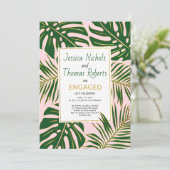 Tropische Monstera-Palmen-Blätter-Verlobungsparty Einladung (Stehend Vorderseite)