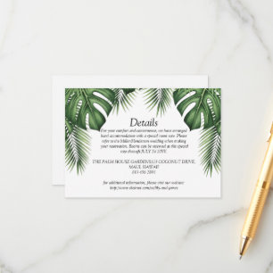 Tropische Monstera Palmenblätter Hochzeitsdetails Begleitkarte