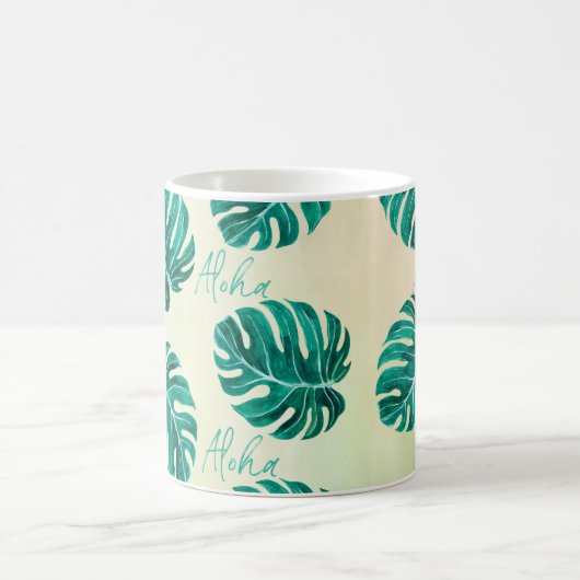 Tropische Monstera Smaragdgrüne Palmen Blätter Alo Kaffeetasse (Mittel)