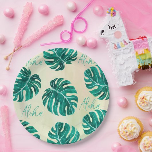 Tropische Monstera Smaragdgrüne Palmen Blätter Alo Pappteller (Party)