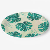 Tropische Monstera Smaragdgrüne Palmen Blätter Alo Pappteller (Schrägansicht)