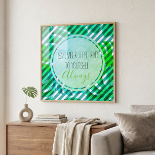Tropische Monstera Türkis Streifen Selbstfürsorge Poster