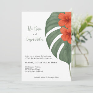 Tropische Monstera- und Hibiskus-Hochzeit Einladung