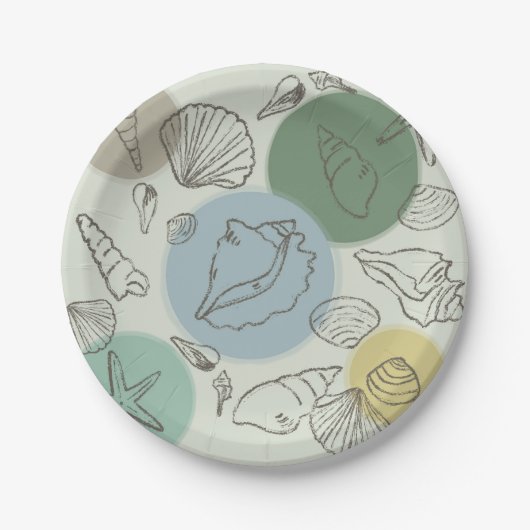 Tropische Muscheln am Strand Pappteller (Vorderseite)