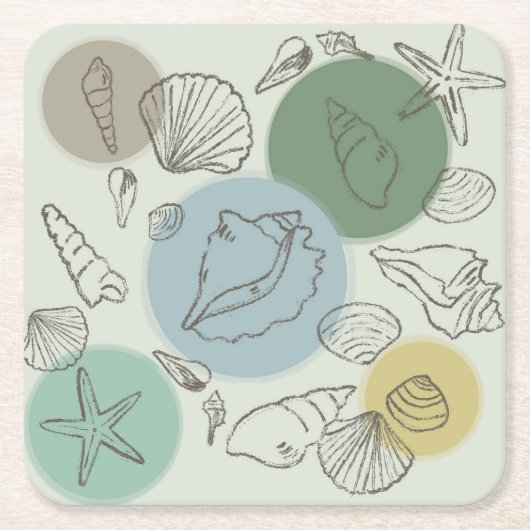 Tropische Muscheln am Strand Rechteckiger Pappuntersetzer (Vorderseite)