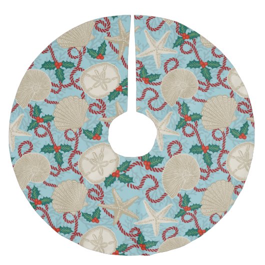 Tropische Muscheln an der Weihnachtsküste - Aqua Polyester Weihnachtsbaumdecke (Vorderseite)