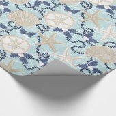 Tropische Muscheln an der Weihnachtsküste - Blau Geschenkpapier (Ecke)