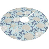 Tropische Muscheln an der Weihnachtsküste - Blau Polyester Weihnachtsbaumdecke (Schrägansicht)