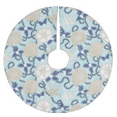 Tropische Muscheln an der Weihnachtsküste - Blau Polyester Weihnachtsbaumdecke (Vorderseite)