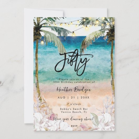 Tropische Muscheln zum 50. Geburtstag Einladung (Vorderseite)