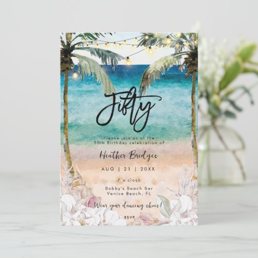 Tropische Muscheln zum 50. Geburtstag Einladung (Stehend Vorderseite)