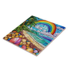 Tropische Muschelstrände mit Glasmalereien Fliese