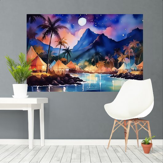 Tropische Nächte 2 Aquarellfarben XL Kunst Leinwanddruck