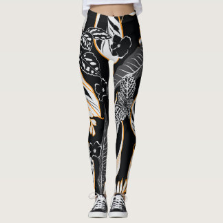 Tropische Nachtfolien: Dunkles Vintages Muster Leggings