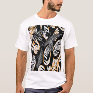 Tropische Nachtfolien: Dunkles Vintages Muster T-Shirt