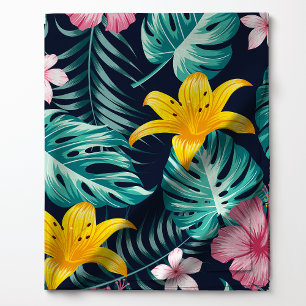 Tropische Navy- und rosa Hibiskusblüten Floral Stoff