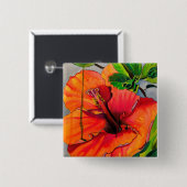 Tropische Neon Hibiskus Blume Button (Vorne & Hinten)