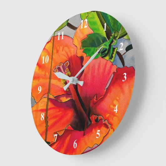 Tropische Neon Hibiskus Blume Große Wanduhr (Winkel)
