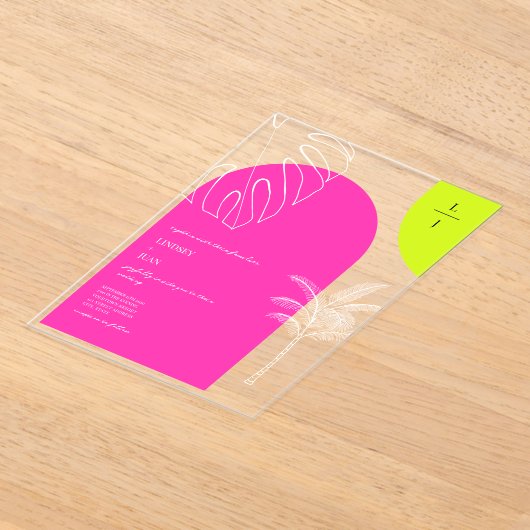 Tropische Neon Monogram Arches Wedding Acryleinladungen (Ablage )