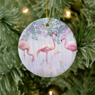 Tropische Niedliche Familie rosa Flamingos Keramik Ornament
