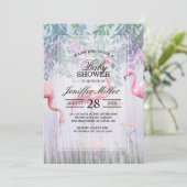 Tropische Niedliche Familie rosa Flamingos Wasserf Einladung (Stehend Vorderseite)