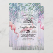 Tropische Niedliche Familie rosa Flamingos Wasserf Einladung (Vorne/Hinten)