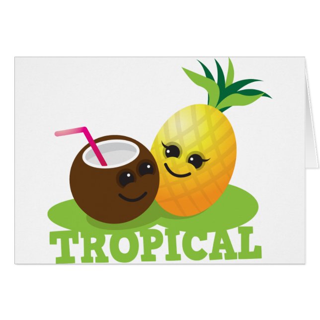TROPISCHE niedliche Kawaii Kokosnuss und Ananas (Vorderseite (Horizontal))