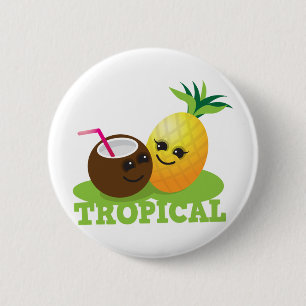 TROPISCHE niedliche Kawaii Kokosnuss und Ananas Button