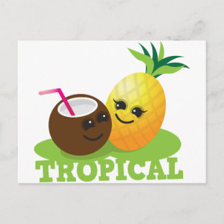 TROPISCHE niedliche Kawaii-Kokosnuss und Ananas Postkarte