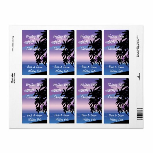 Tropische Night Wedding Wine Label (Vorne)