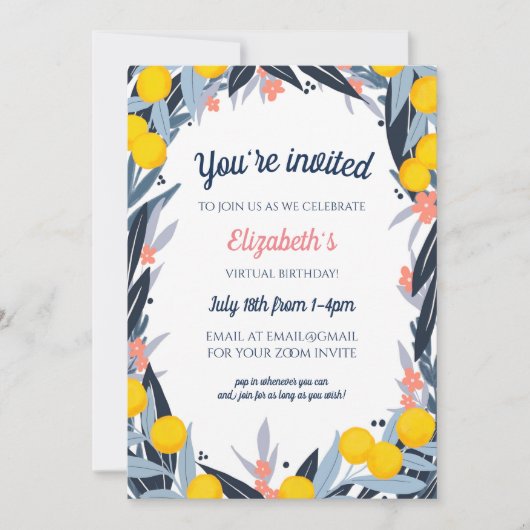 Tropische Notizen Virtual Birthday Party Einladung (Vorderseite)