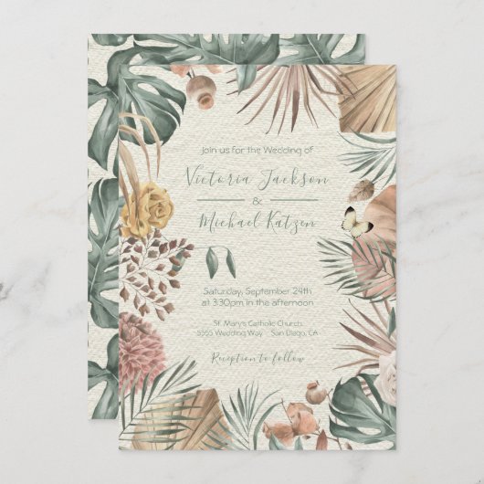 Tropische Oase Moderne Palmblattdrähte Einladung (Vorne/Hinten)