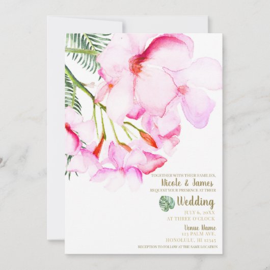 Tropische Oase Rosa Grünhawaiianische Blumenhochze Einladung (Vorderseite)