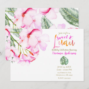 Tropische Oase Rosa Grünhawaiianischer Blumensüß 1 Einladung