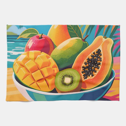 Tropische Obstschale Illustration Geschirrtuch (Horizontal)