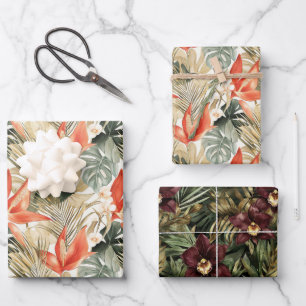 Tropische Orange Anthurie Orchideen Blumen Hochzei Geschenkpapier Set
