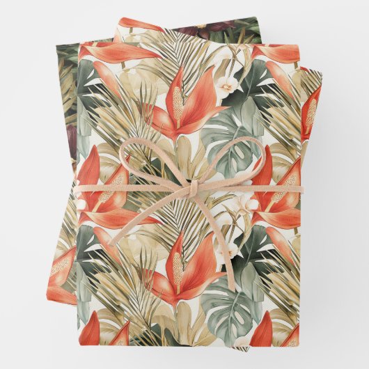 Tropische Orange Anthurium Orchid Floral Wedding Geschenkpapier Set (Beispiel)