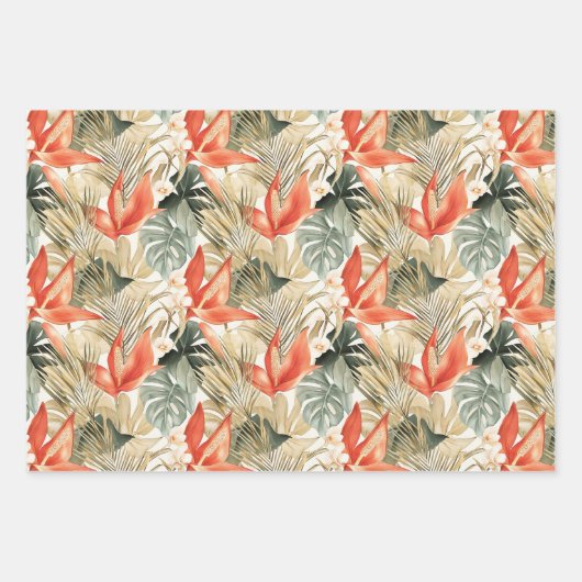 Tropische Orange Anthurium Orchid Floral Wedding Geschenkpapier Set (Vorderseite)