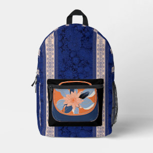Tropische Orange Blaue KI-Kunst Bedruckter Rucksack