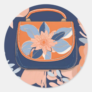 Tropische Orange Blaue KI-Kunst Runder Aufkleber