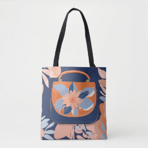 Tropische Orange Blaue KI-Kunst Tasche