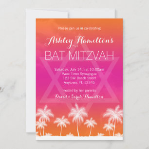 Tropische Orange-Pinke Bat Mitzwa Einladung
