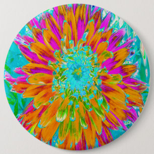 Tropische Orange und Heißrosa Dekorative Dahlie Button