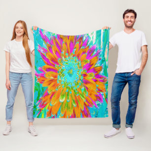 Tropische Orange und Heißrosa Dekorative Dahlie Fleecedecke