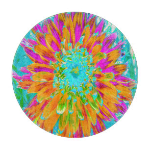 Tropische Orange und Heißrosa Dekorative Dahlie Schneidebrett