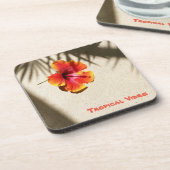 Tropische Orangen Hibiskus Blume Getränkeuntersetzer (Linke Seite)