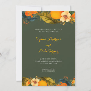 Tropische Orangen und Blume Grüne Hochzeit Einladung